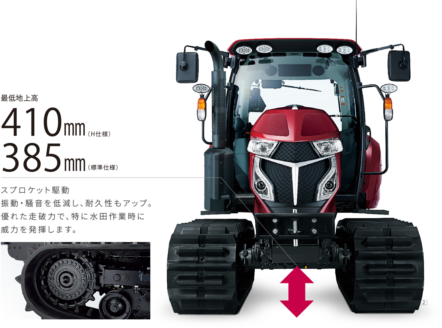 湿田でも安心して作業できる、余裕の最低地上高。